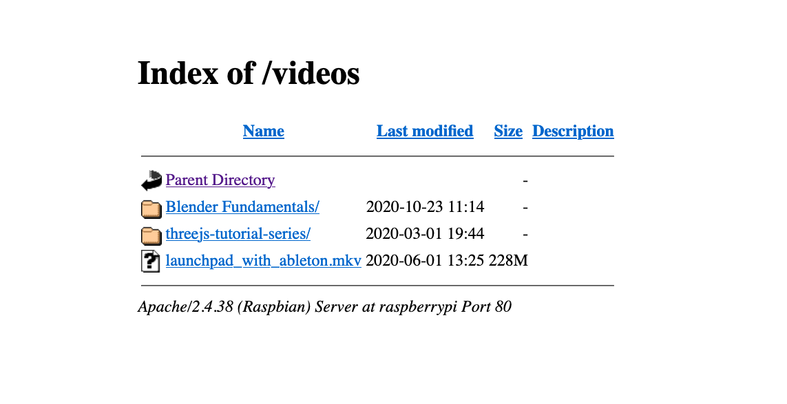 Screenshot of an Apache index