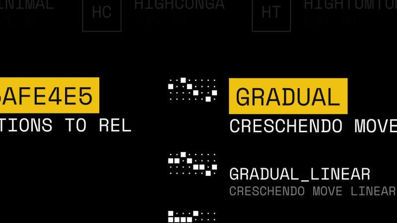 HexaBeat close-up on the sequencer algorithms. Each algorithm has a title and a tiny icon representing the sequence it generates.